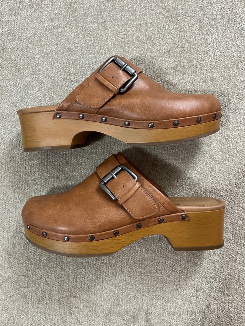 Universal Thread Brown Leather Buckle Clog Mules - Picture 6 of 11